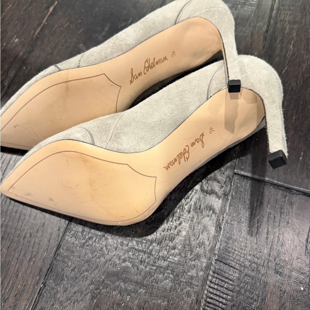 Sam Edelman Light Gray Suede Heels 7.5 - Picture 2 of 2